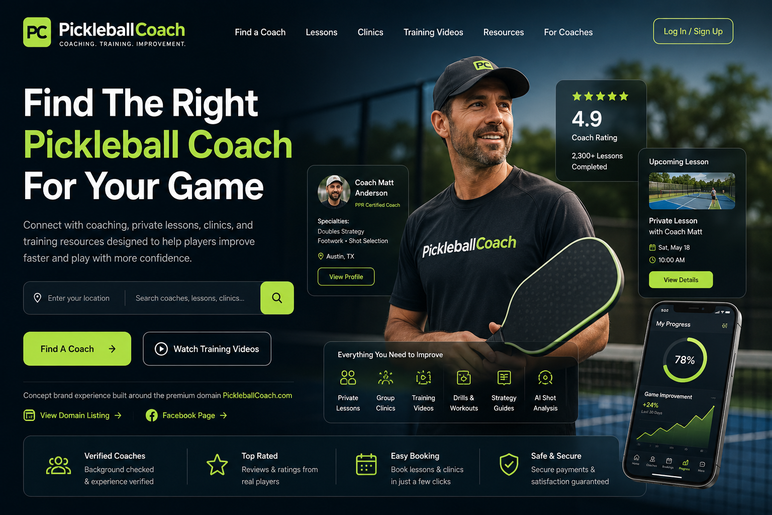 PickleballCoach.com concept brand hero